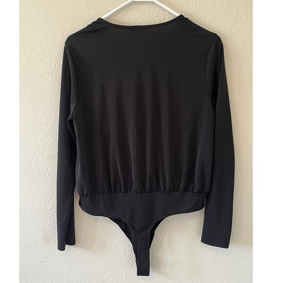 Women Banana Republic Wrap Black Blouse Top Bodysuit Snap Top Shirt Med Petite - Picture 2 of 5